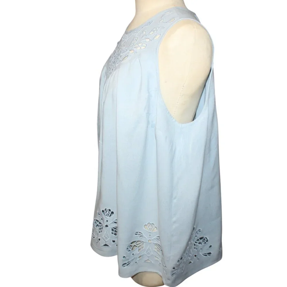 TORRID Babydoll Challis Crochet Inset Tank 0X Eyelet Top Beachy Boho Blouse - Picture 5 of 9